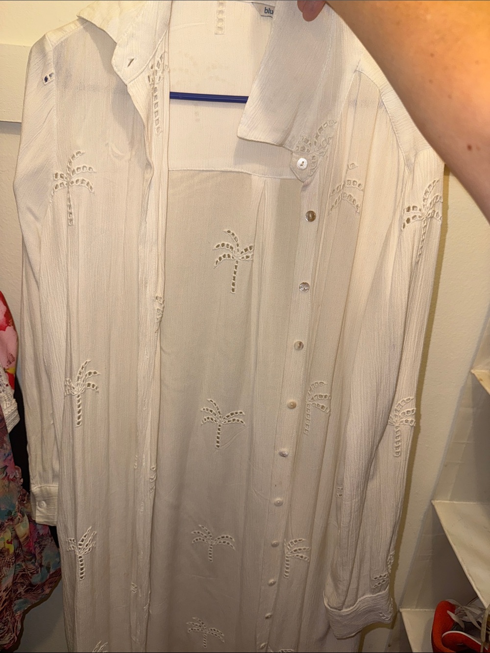 blue island White Embroidered Palm Beach Swim Coverup